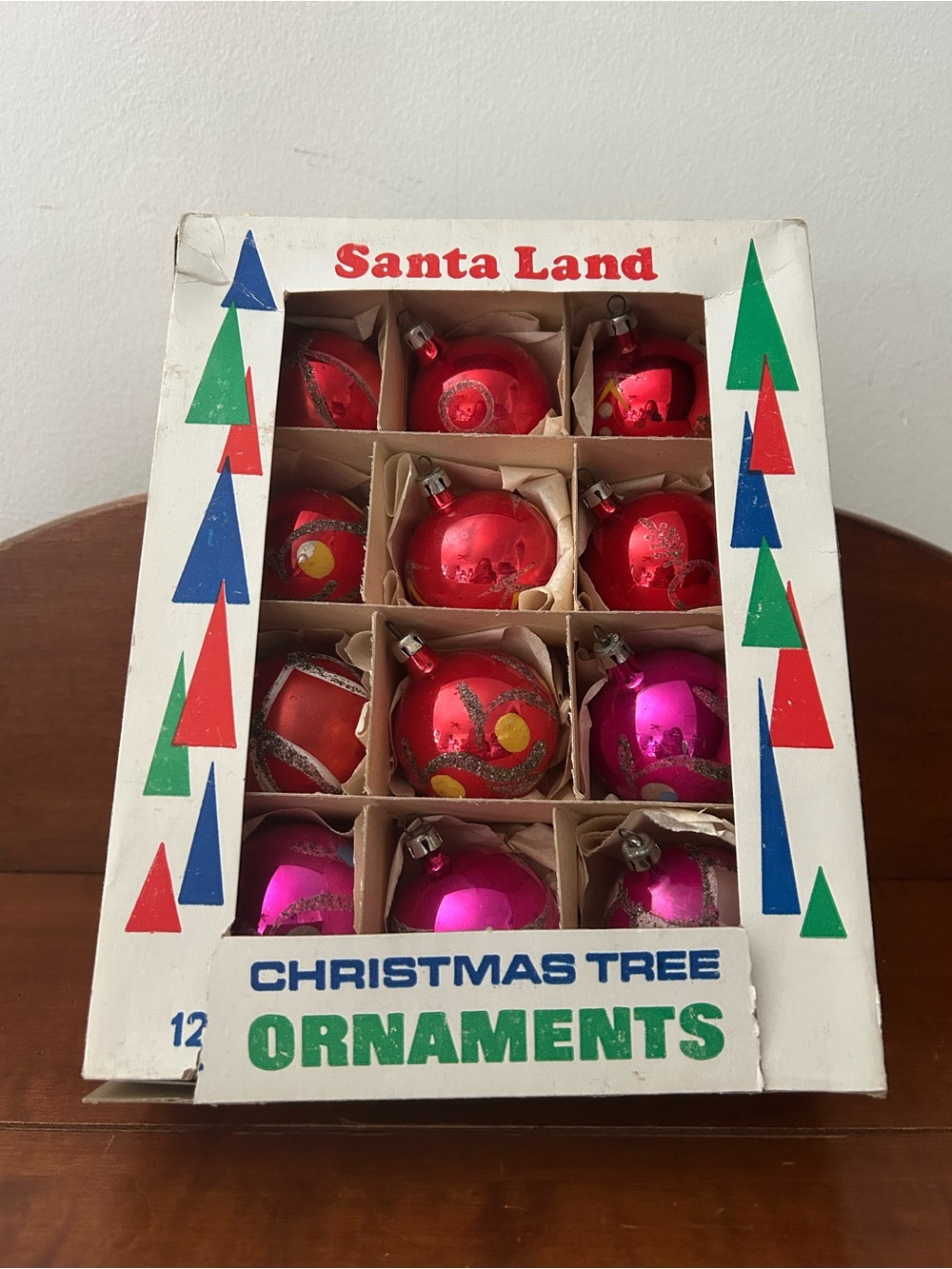 Red and Pink Christmas Tree Ornaments - Set of 12